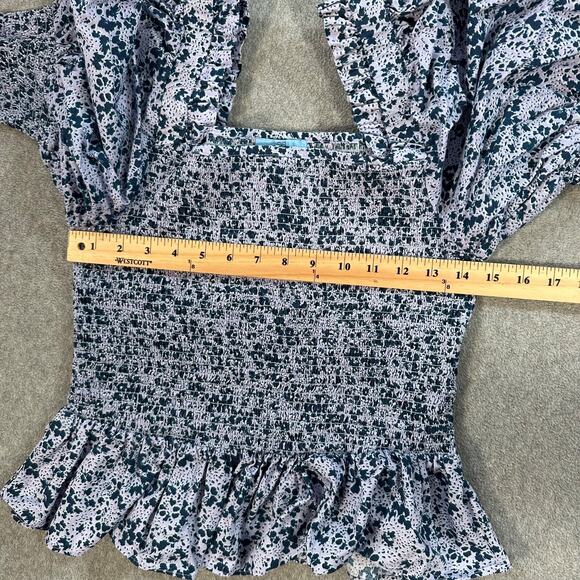 CeCe Puff Sleeve Top Women's Large Purple Floral Square Neck Smocked Ruffle - Picture 5 of 9